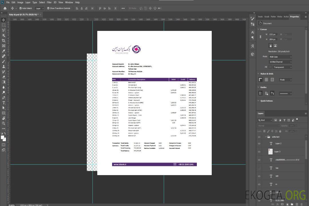 Modèle de relevé de la banque Iran Zamin au format Excel et PDF template